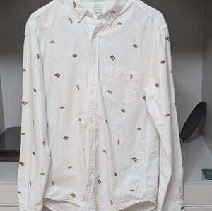 J. Crew White Casual Button Down Shirt with Brown Accents